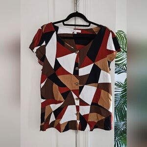 Cleo Abstract Button-Down Shirt - Red, Black, Brown